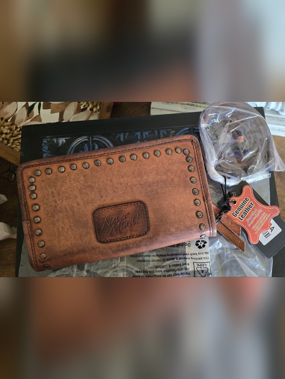 NEVER MIND Leather Zip Around Wallet Crossbody by American Darling